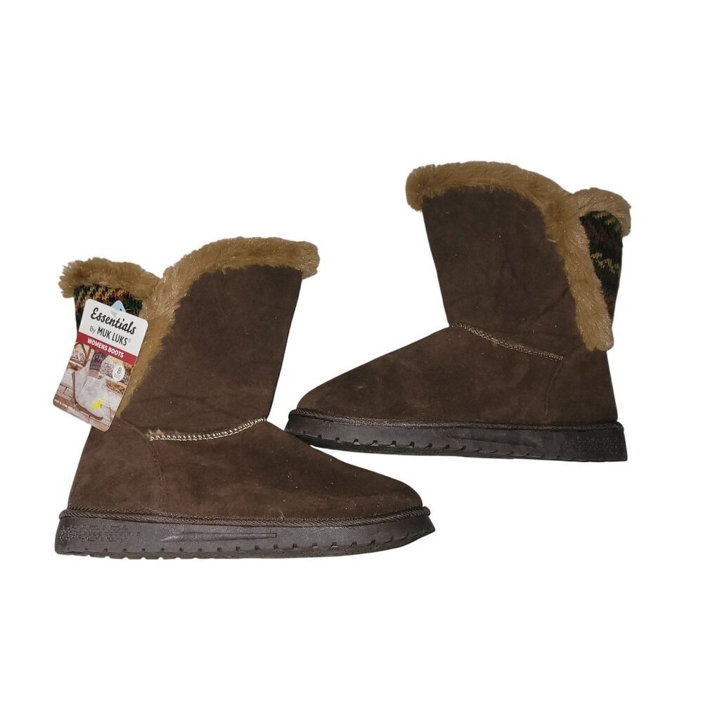 MUK LUKS ESSENTIALS NEWโ Brown Shearling Lined Comfort Cozy Athleisure Boots 8